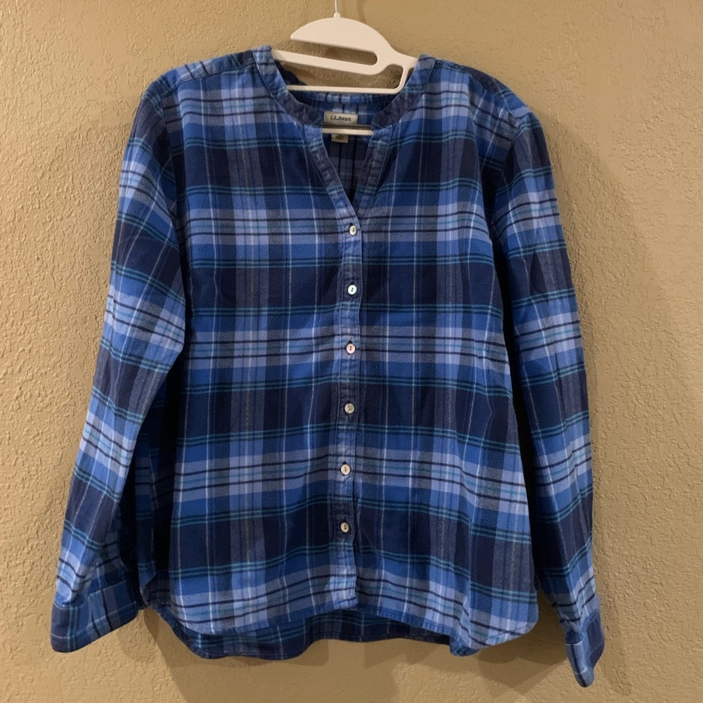 L.L.Bean Blue Plaid Portland Popover Shirt